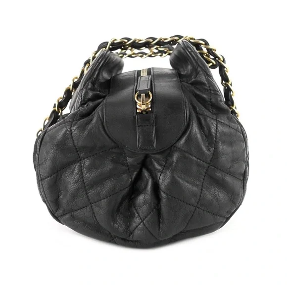 CHANEL Black Quilted Iridescent Calfskin Leather Chain Strap Bowling Bag - Picture 4 of 10